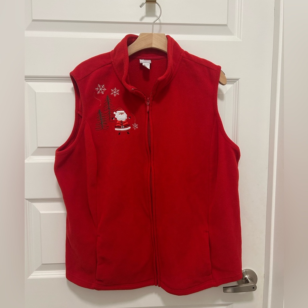 Holiday Editions Festive Red Zip Santa Fleece Vest Plus 1X